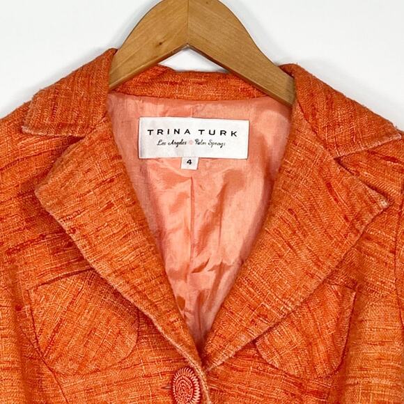 Trina Turk Coral Silk Short Sleeve Blazer Suit Jacket - Picture 2 of 11